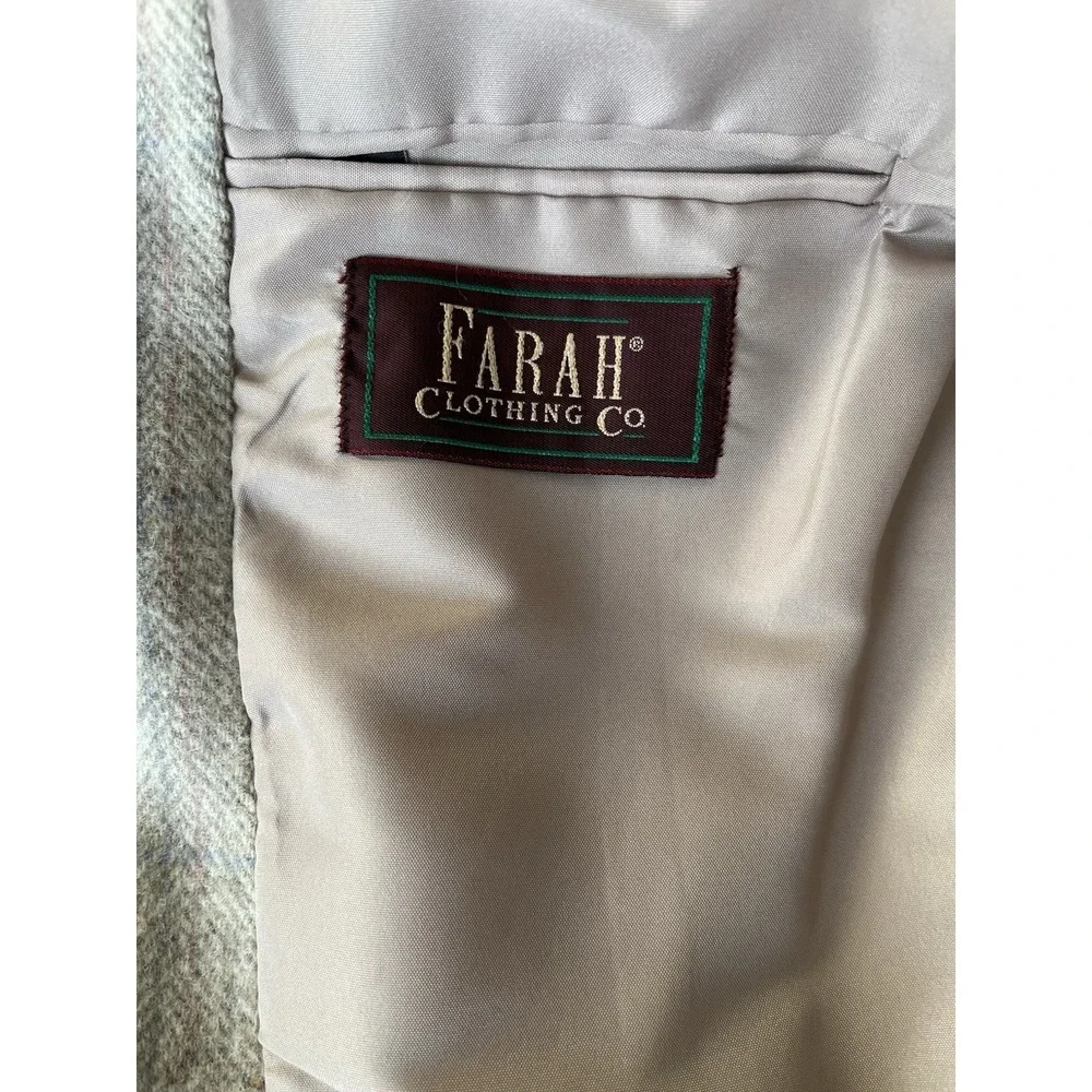 FARAH Clothing Co Men's Vintage Blazer Jacket 44L Beige Plaid 2 Button 100% Wool